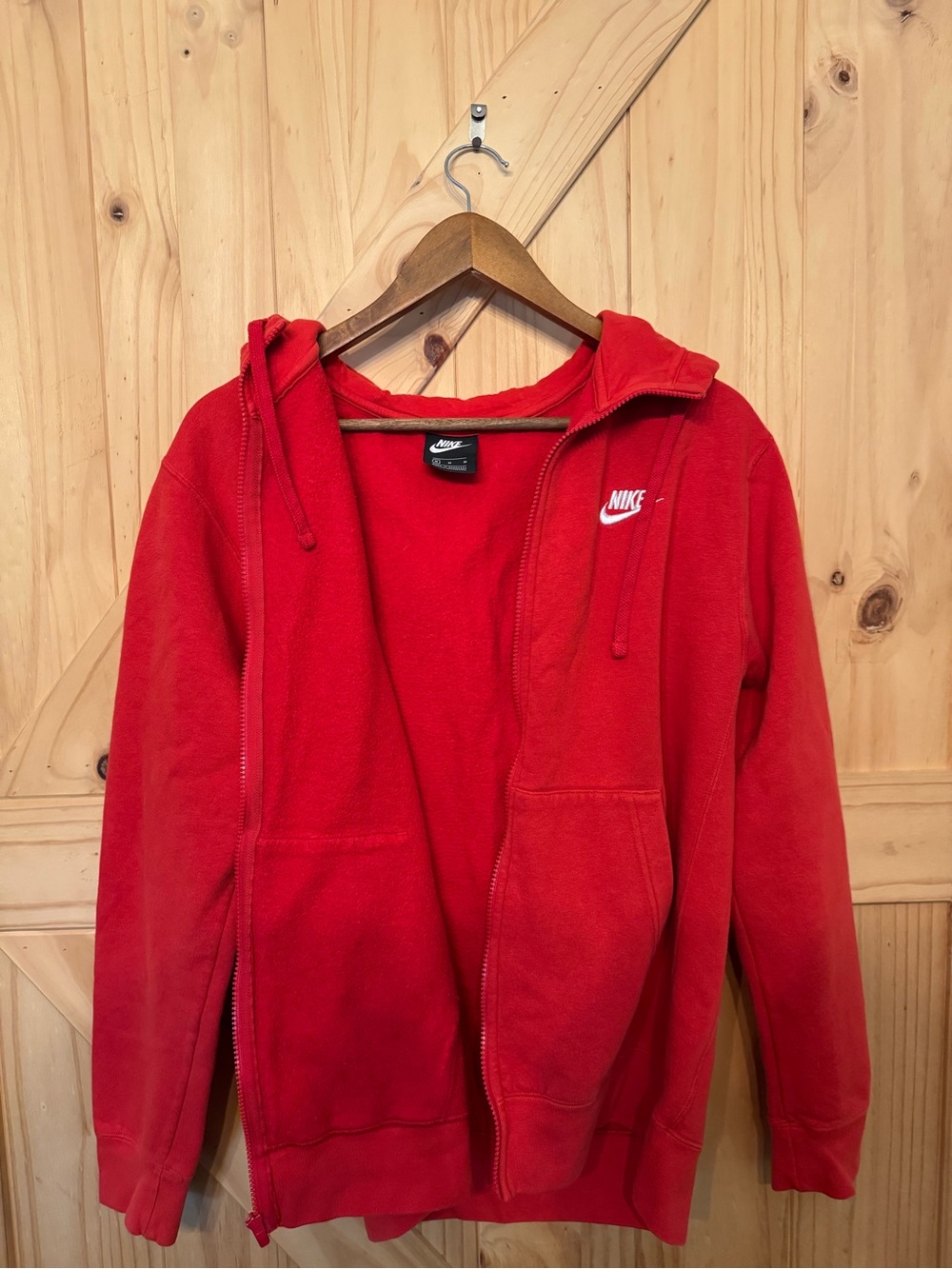 Nike Kids Red Zip-Up Hoodie with White Swoosh